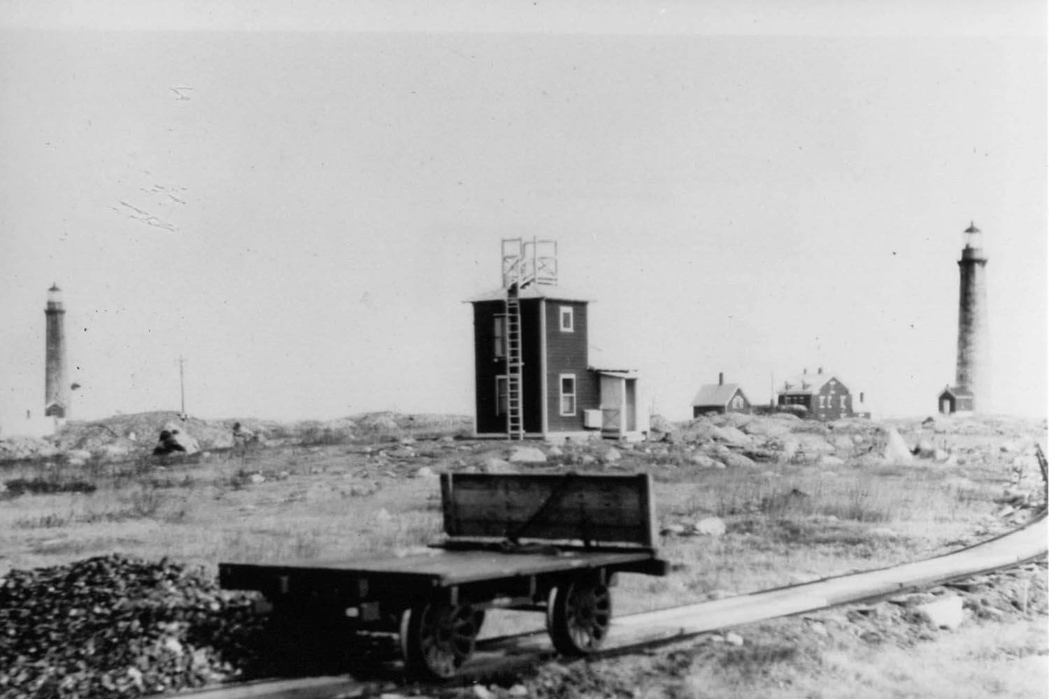 Coal cart near the radio compass tower operated by the U.S. Navy c.1911.