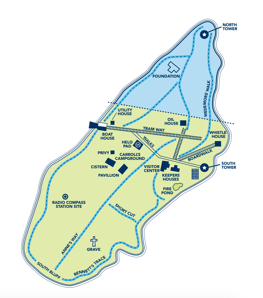 A map of the island with many buildings and roads.