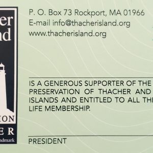 A card with the name of president thacher island.