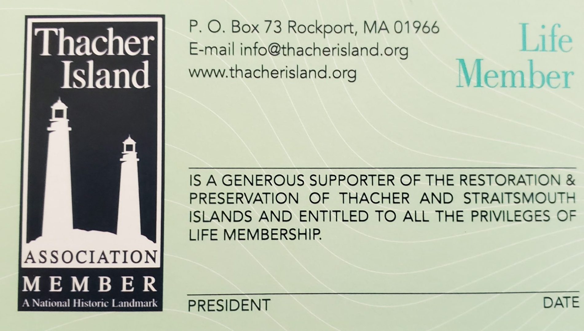 Thacher Island Association New Life Member Card 2022